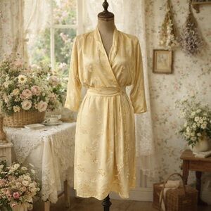 Vintage 1980s Sears Butter Yellow Double Button Flowy Midi Dress
